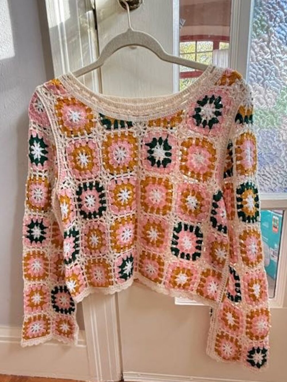 Crochet long-sleeve boho sweater top